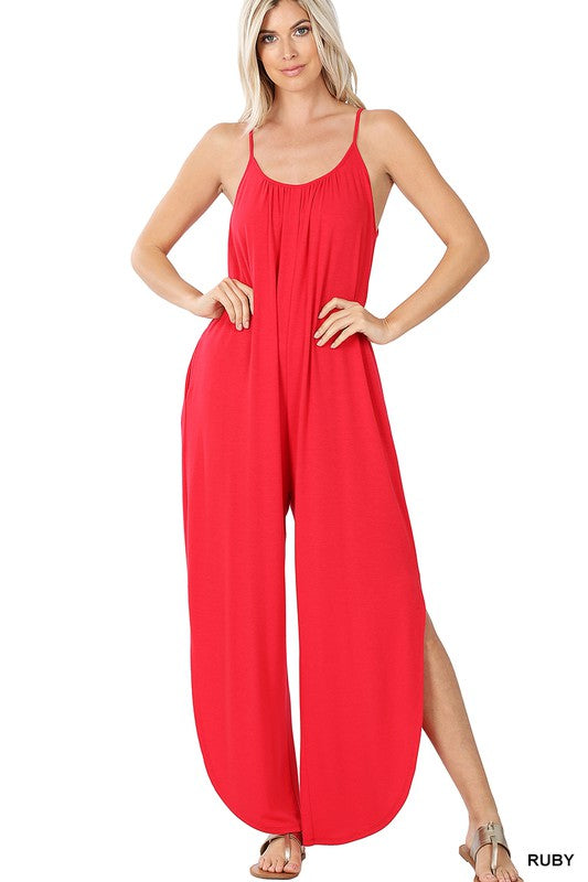 Jumpsuit with Side Slits, Adjustable Straps, Comfortable !