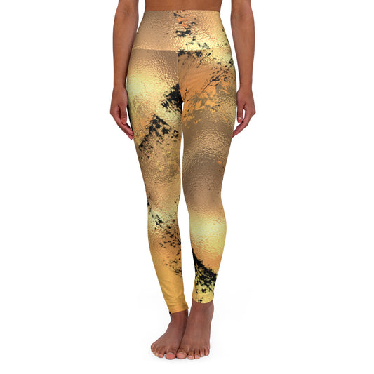 High Waisted Yoga Leggings, Double layer waistband, Color Gold /black