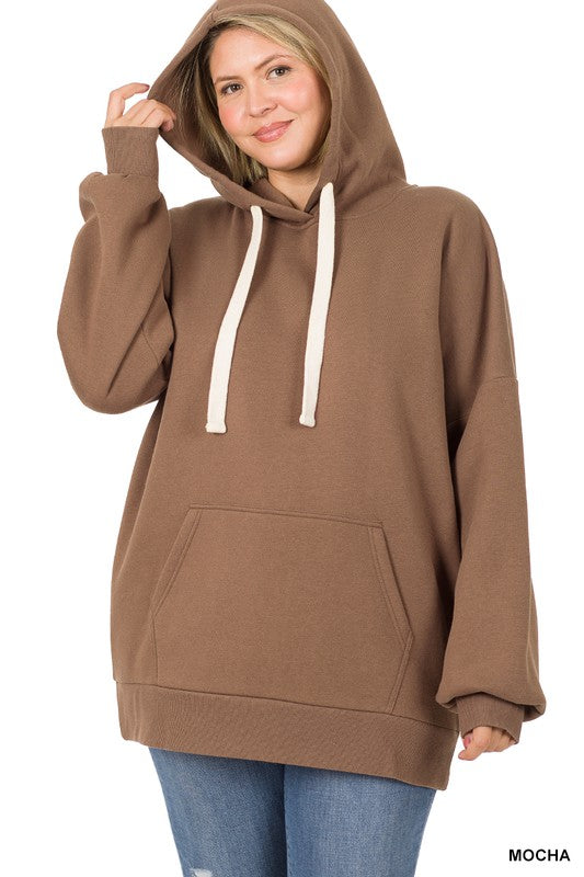 Hoodie Oversized Sweatshirt, Long Sleeves Plus 1X-3X- medium brown Front  view