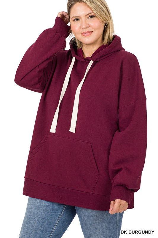 Hoodie Oversized Sweatshirt, Long Sleeves Plus 1X-3X- Wine Front  view