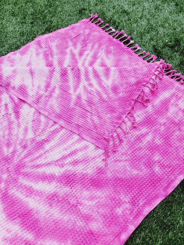 Waffle Towel,Throw Lightweight - Pink Tie Dye