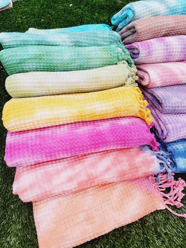 Waffle Towel,Throw Lightweight - Pink Tie Dye