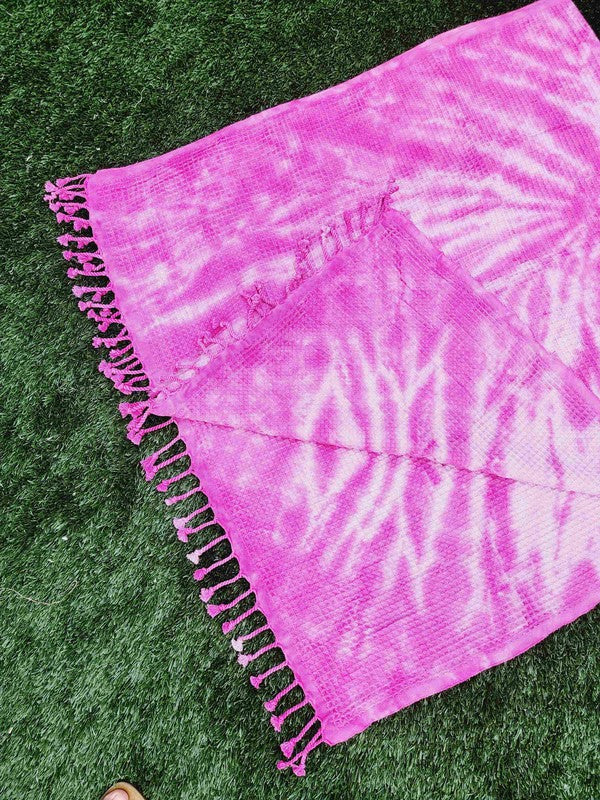 Waffle Towel,Throw Lightweight - Pink Tie Dye