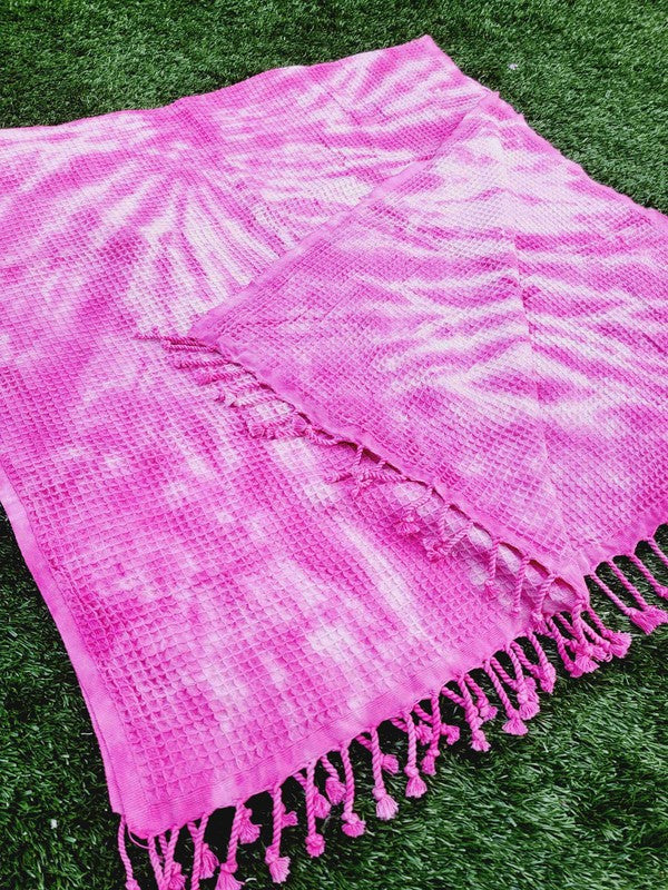 Waffle Towel,Throw Lightweight - Pink Tie Dye