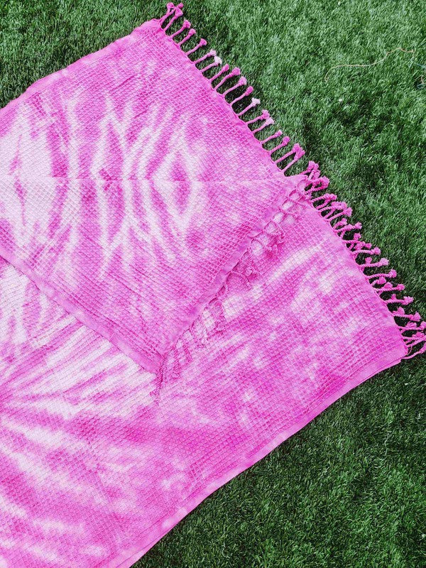 Waffle Towel,Throw Lightweight - Pink Tie Dye