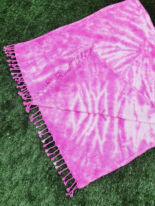 Waffle Towel,Throw Lightweight - Pink Tie Dye