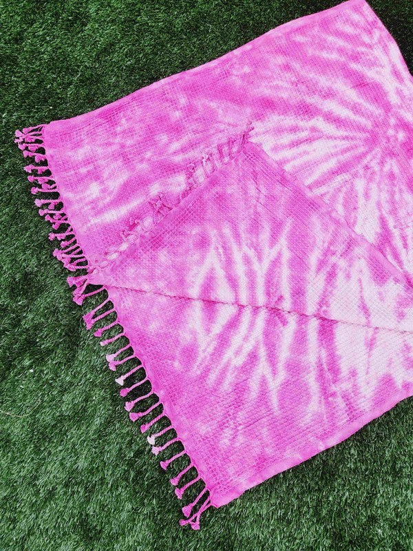 Waffle Towel,Throw Lightweight - Pink Tie Dye