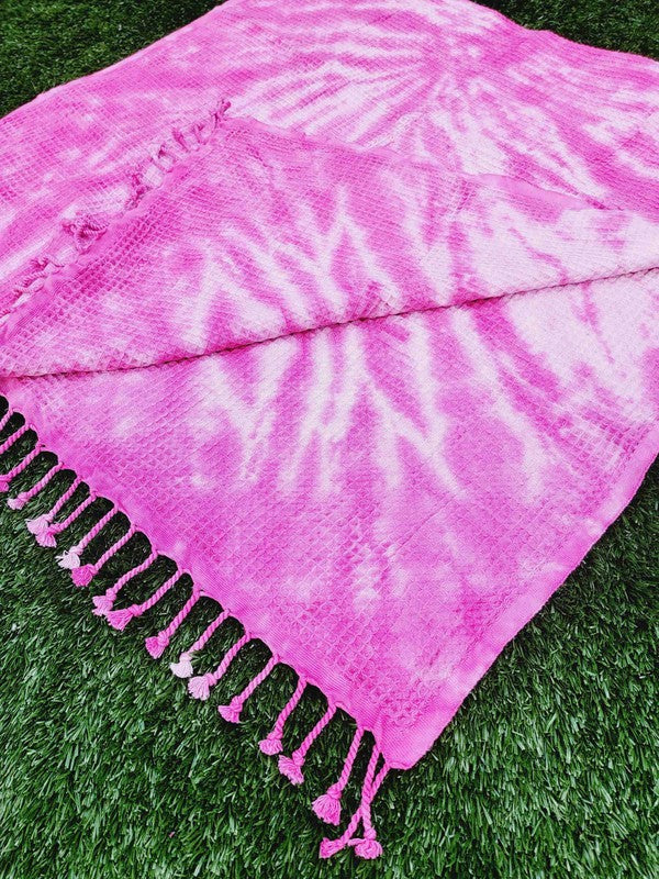 Waffle Towel,Throw Lightweight - Pink Tie Dye