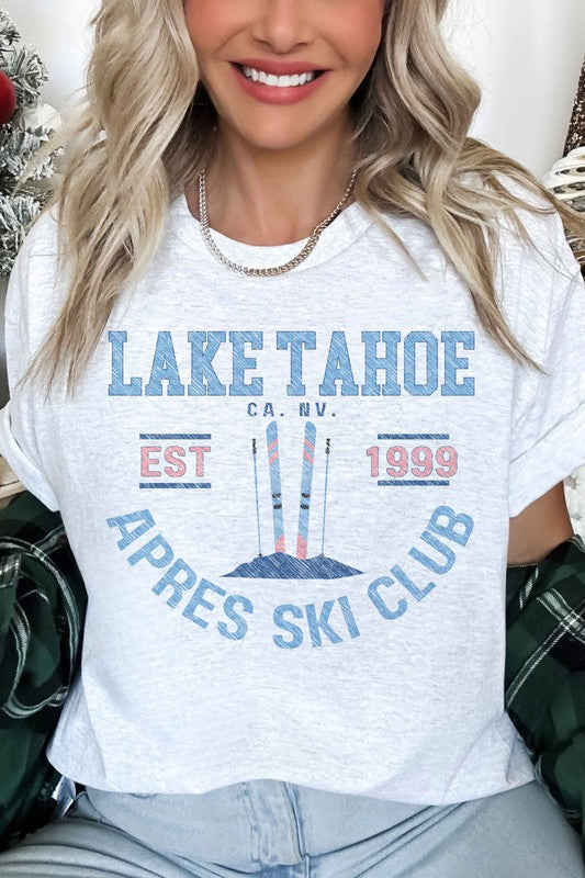 Tee Oversized Graphic T-Shirt "Lake Tahoe Apres Ski Club" - Short sleeve- Premium Cotton
