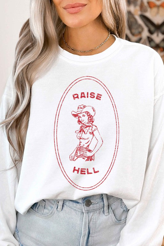 RAISE HELL COUNTRY COWGIRL GRAPHIC SWEATSHIRT