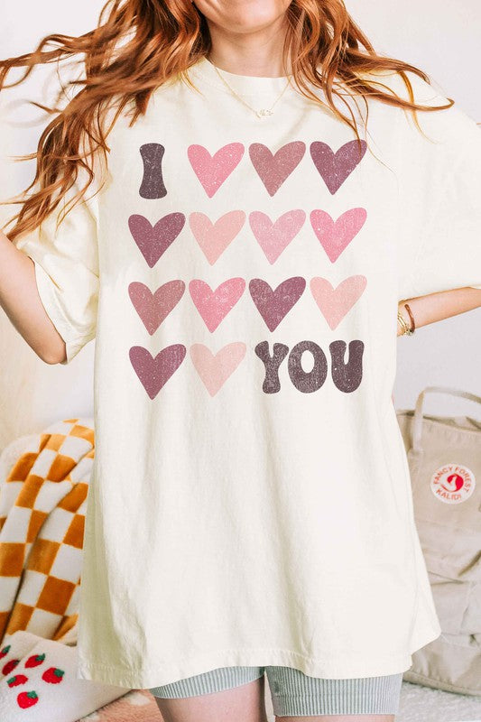 I Love You Valentine Oversized Graphic Tee, Short Sleeves, Premium Cotton Oversized Fit