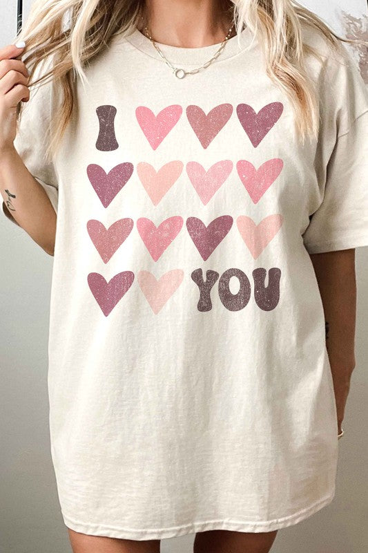 I Love You Valentine Oversized Graphic Tee, Short Sleeves, Premium Cotton Oversized Fit