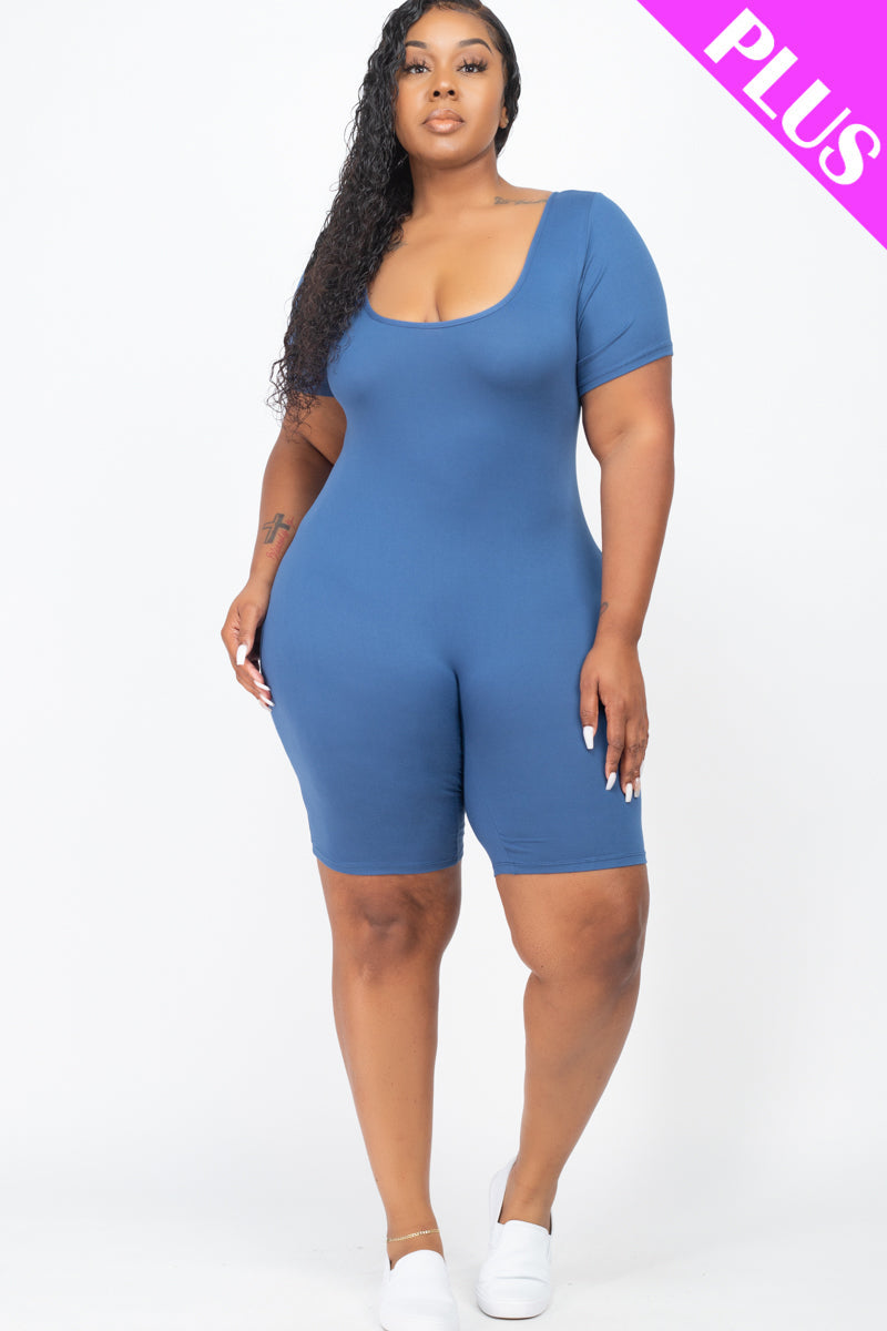 Plus Size Short Sleeve Bodycon Romper-14