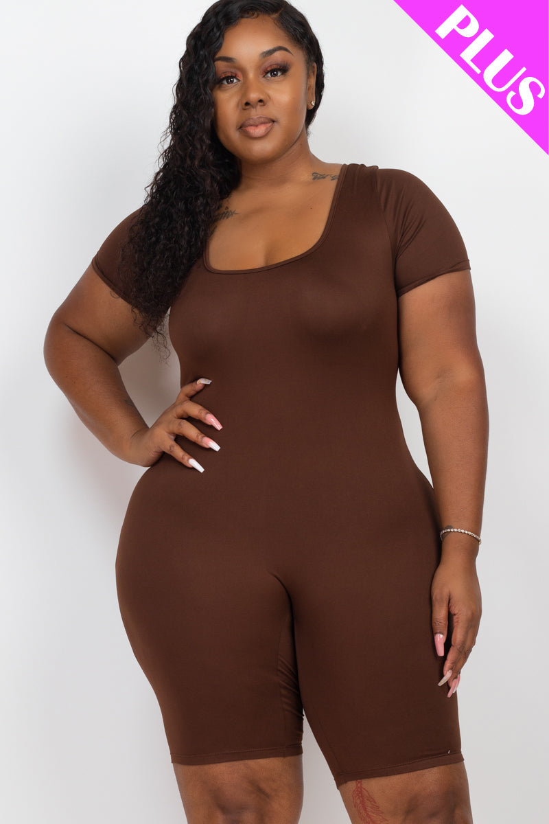 Plus Size Short Sleeve Bodycon Romper-5