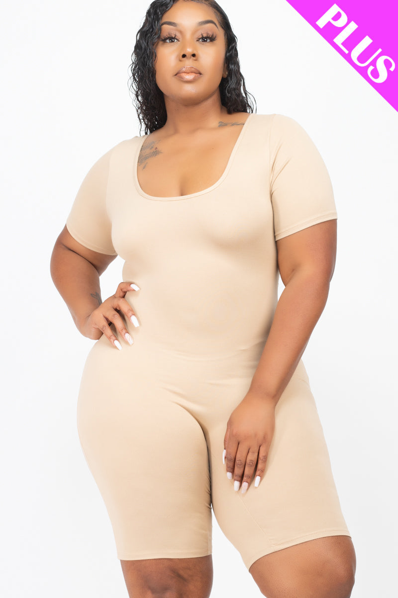 Plus Size Short Sleeve Bodycon Romper-0