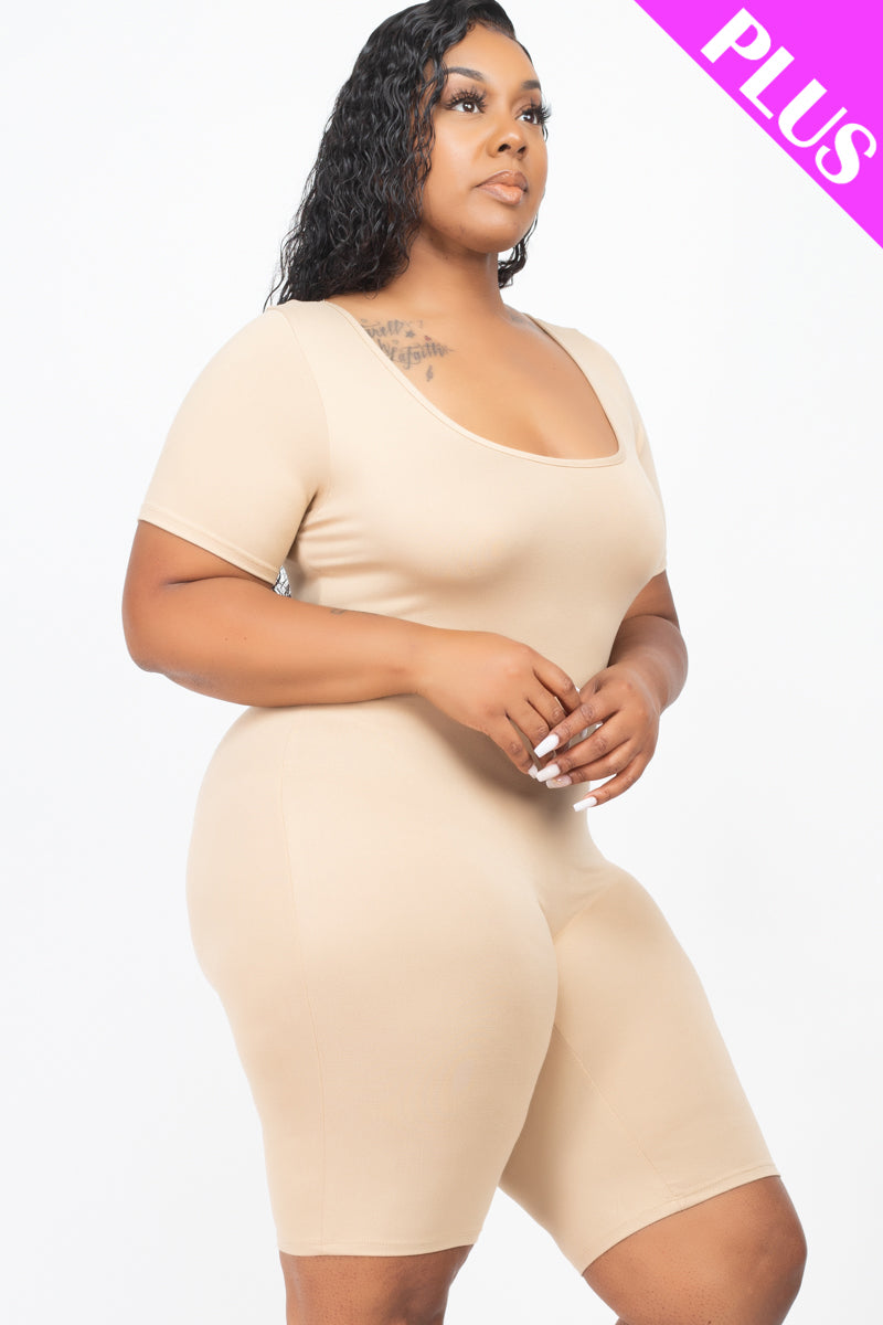 Plus Size Short Sleeve Bodycon Romper-1