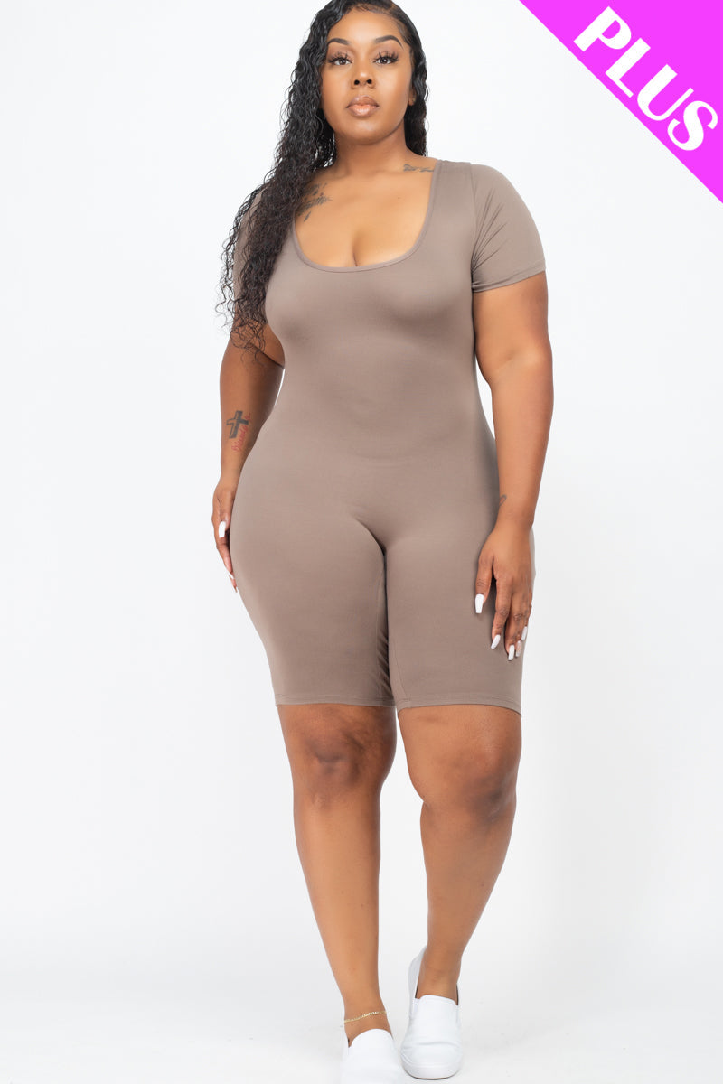 Plus Size Short Sleeve Bodycon Romper-19