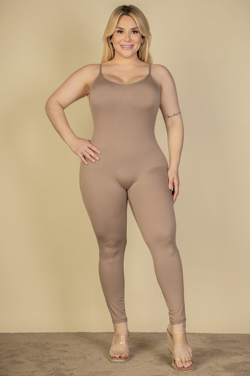 Plus Size Solid Bodycon Cami Jumpsuit-0