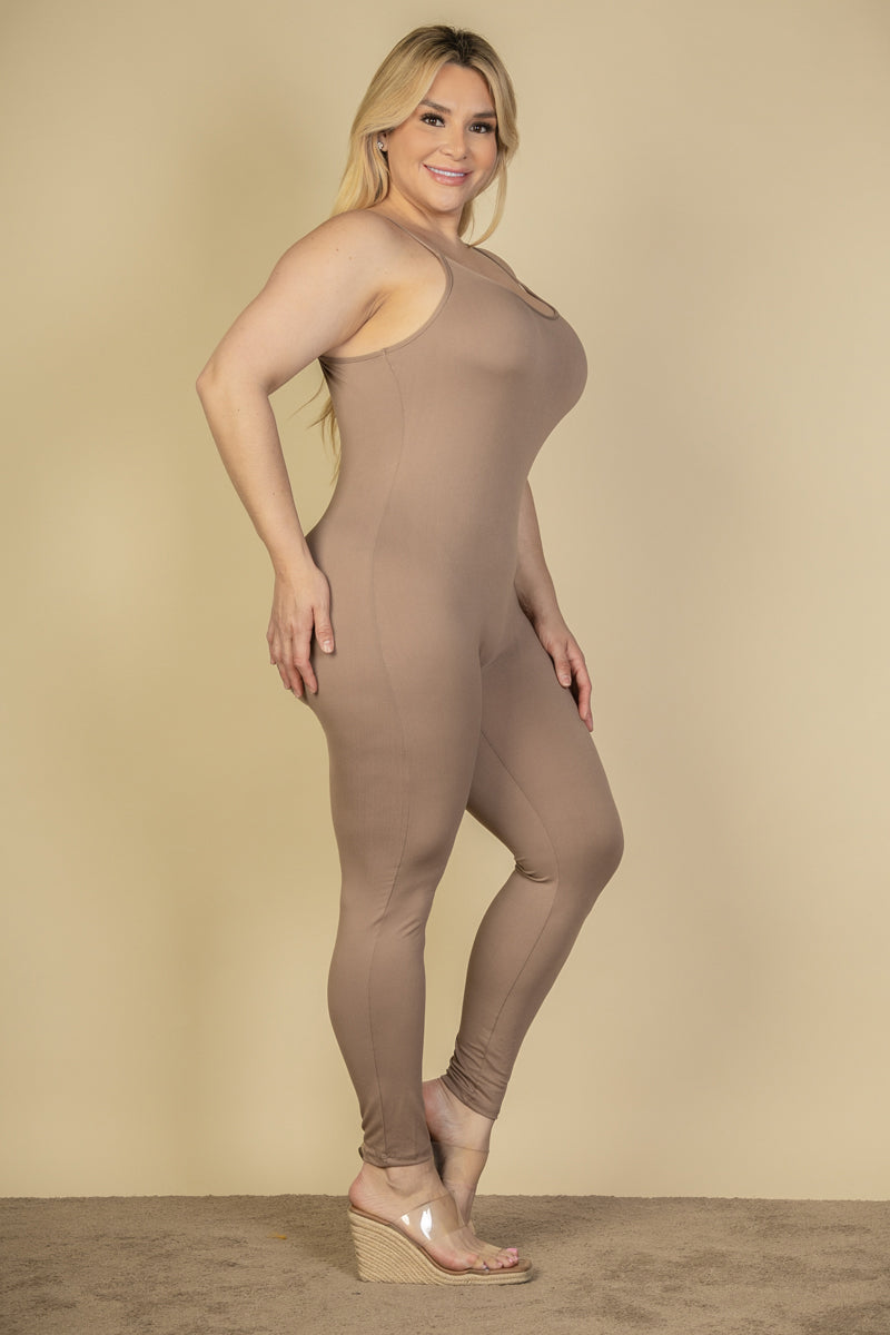 Plus Size Solid Bodycon Cami Jumpsuit-1