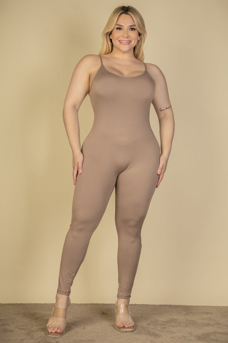 Plus Size Solid Bodycon Cami Jumpsuit-4