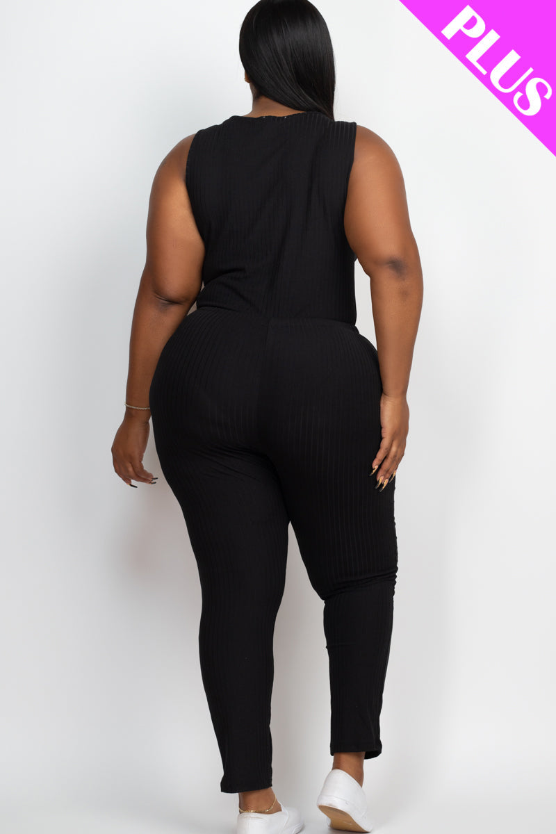 Plus Size Ribbed Sleeveless Drawstring Jumpsuit-17