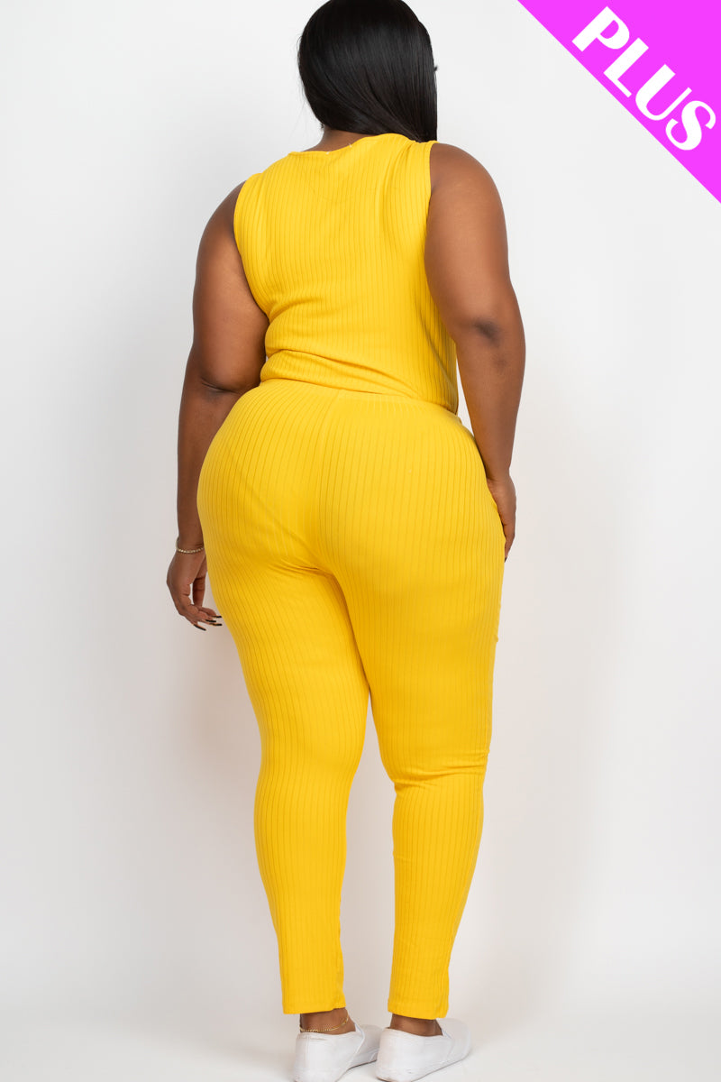 Plus Size Ribbed Sleeveless Drawstring Jumpsuit-27