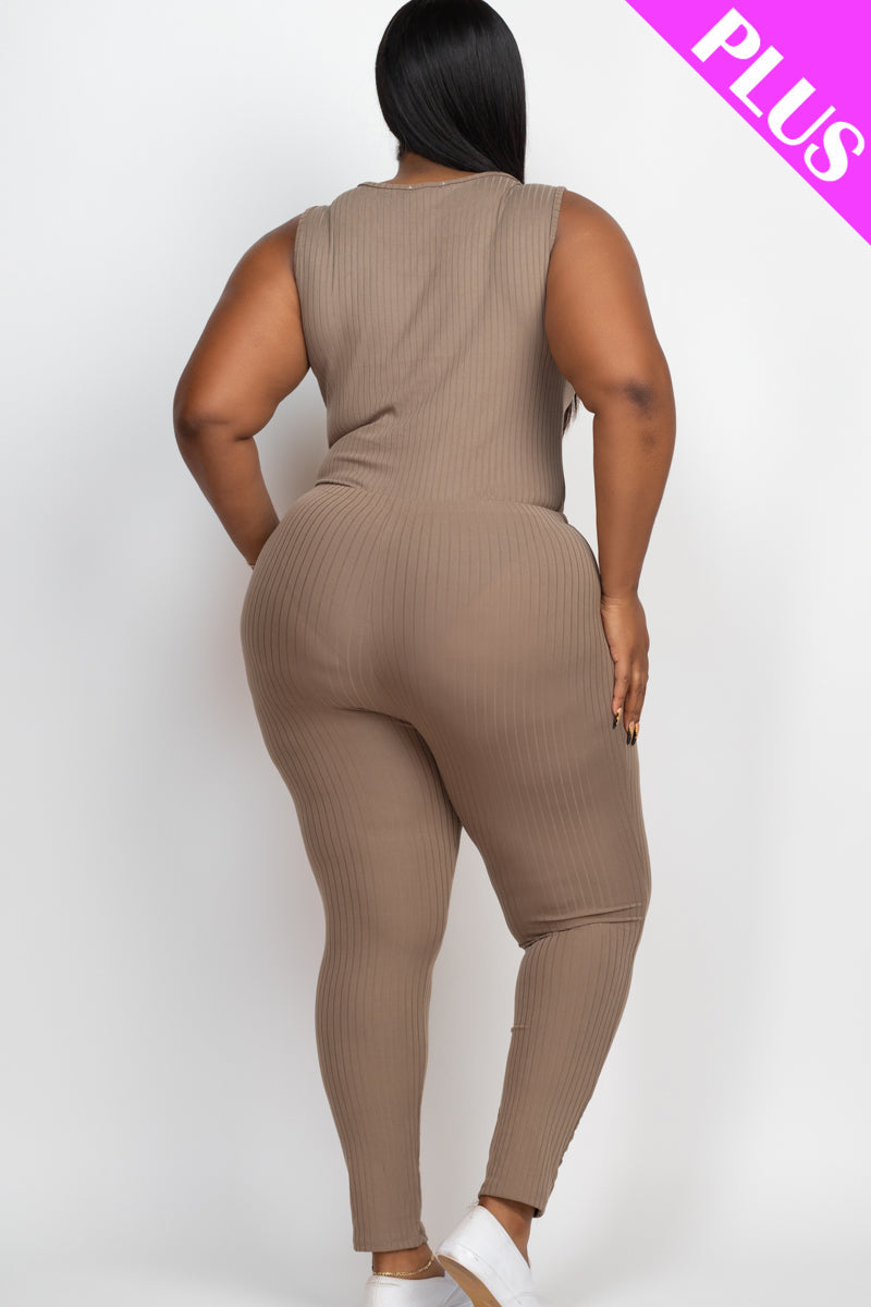 Plus Size Ribbed Sleeveless Drawstring Jumpsuit-12