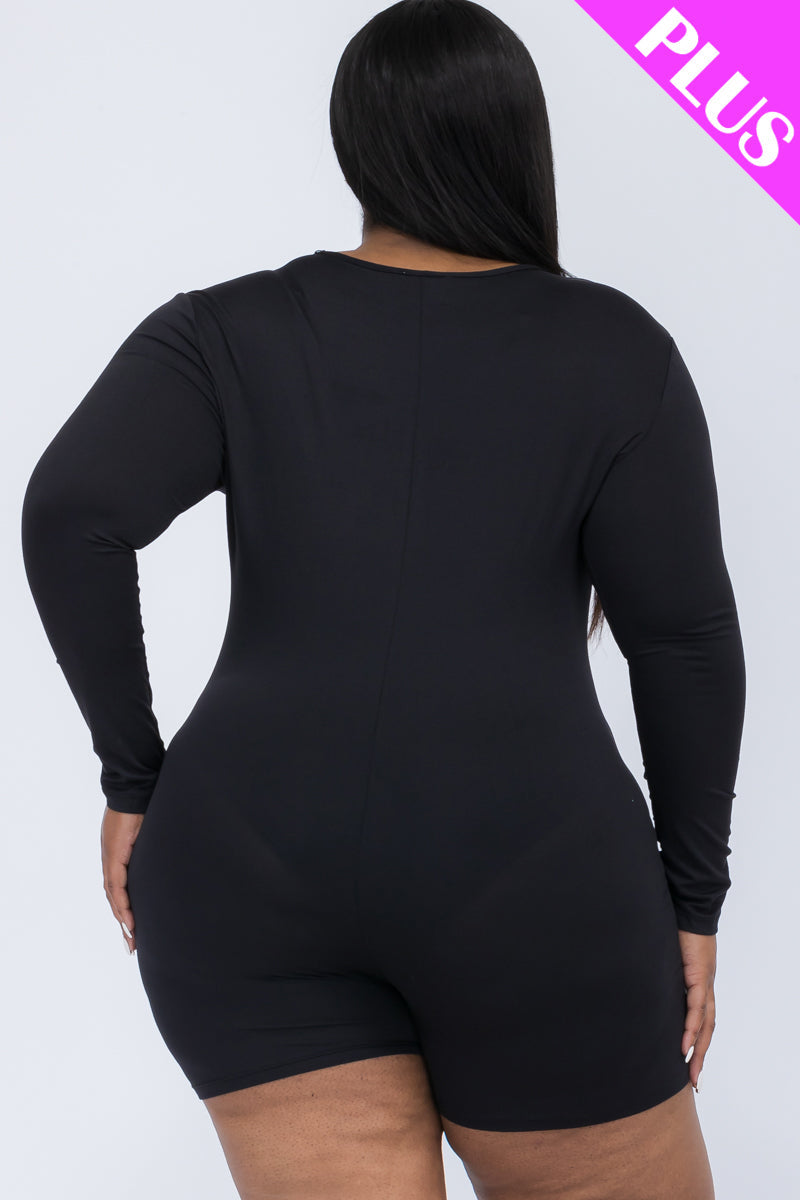 Plus Size V-Neck Long Sleeve Bodycon Romper-27