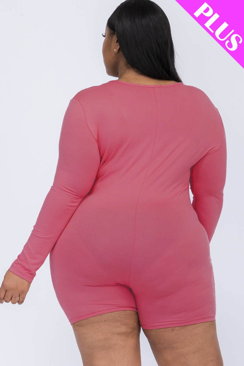 Plus Size V-Neck Long Sleeve Bodycon Romper-37