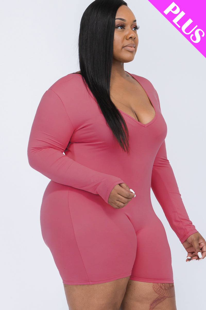 Plus Size V-Neck Long Sleeve Bodycon Romper (CAPELLA)-31