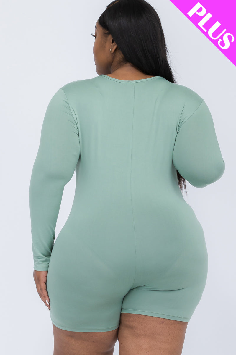 Plus Size V-Neck Long Sleeve Bodycon Romper-42