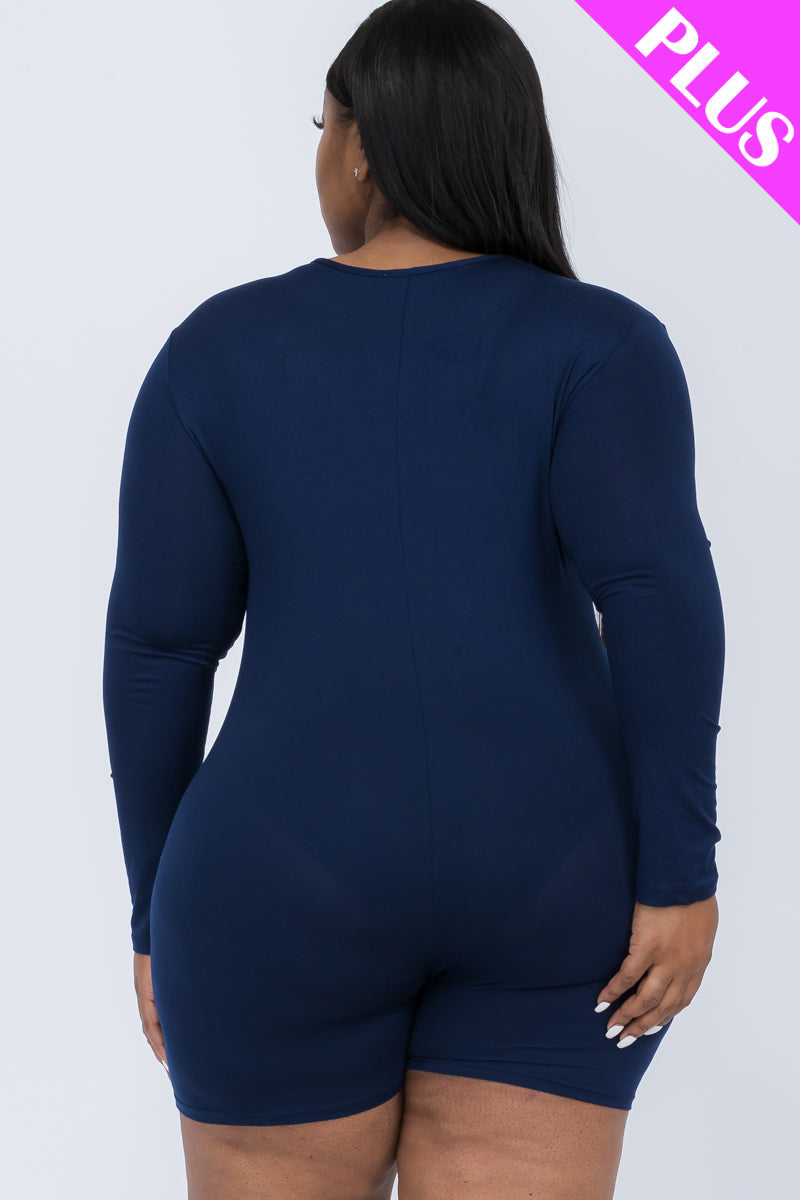 Plus Size V-Neck Long Sleeve Bodycon Romper (CAPELLA)-42