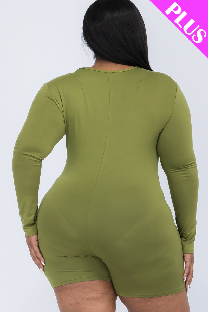 Plus Size V-Neck Long Sleeve Bodycon Romper-12