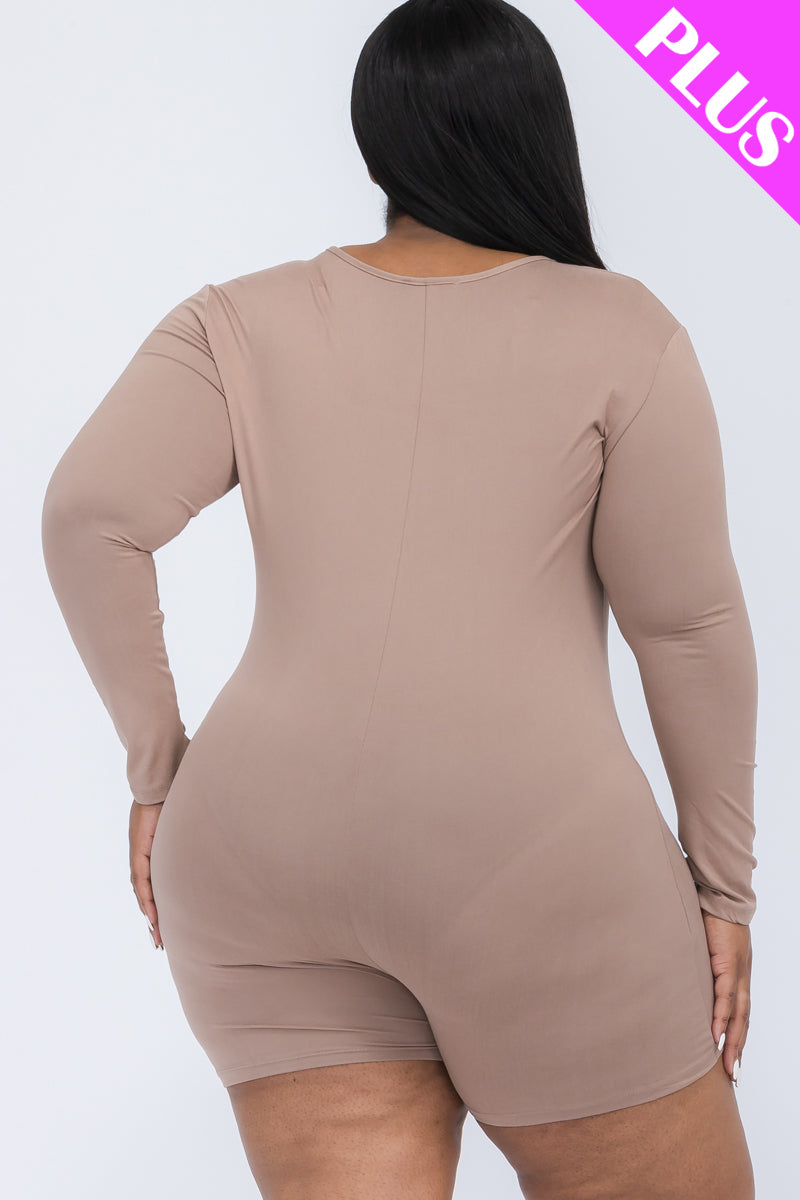 Plus Size V-Neck Long Sleeve Bodycon Romper-17