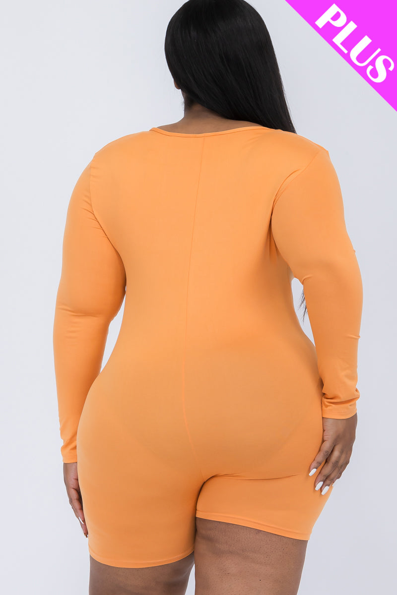 Plus Size V-Neck Long Sleeve Bodycon Romper-22