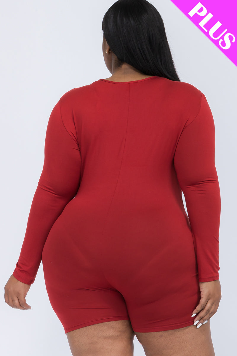 Plus Size V-Neck Long Sleeve Bodycon Romper-7