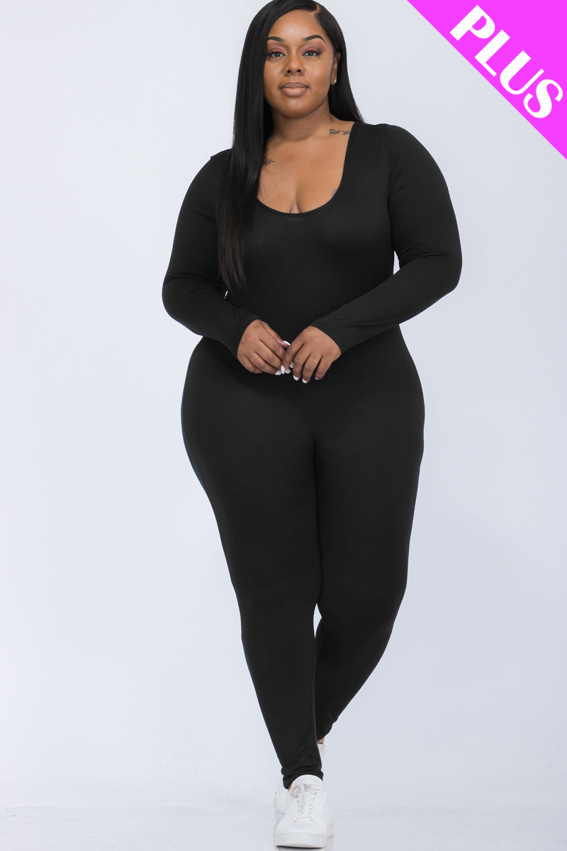 Plus Size Scoop Neck Long Sleeve Bodycon Jumpsuit-30