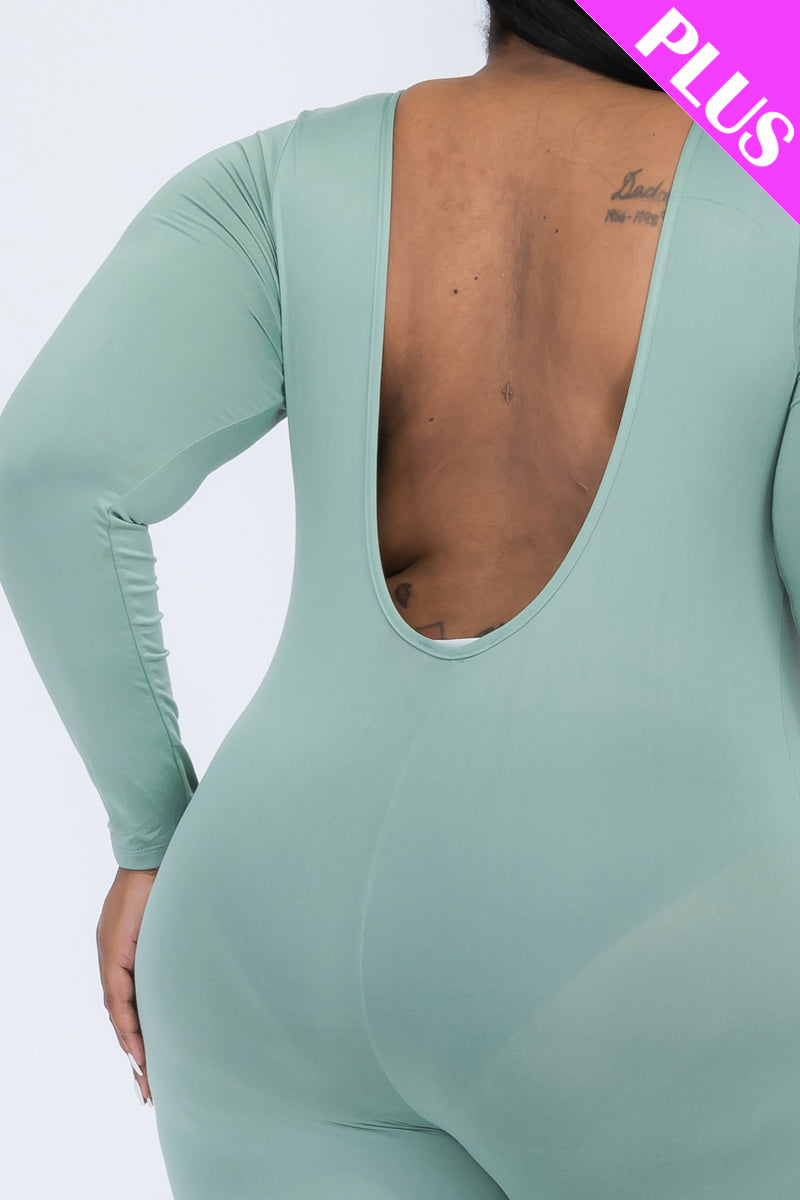 Plus Size Scoop Neck Long Sleeve Bodycon Jumpsuit-39