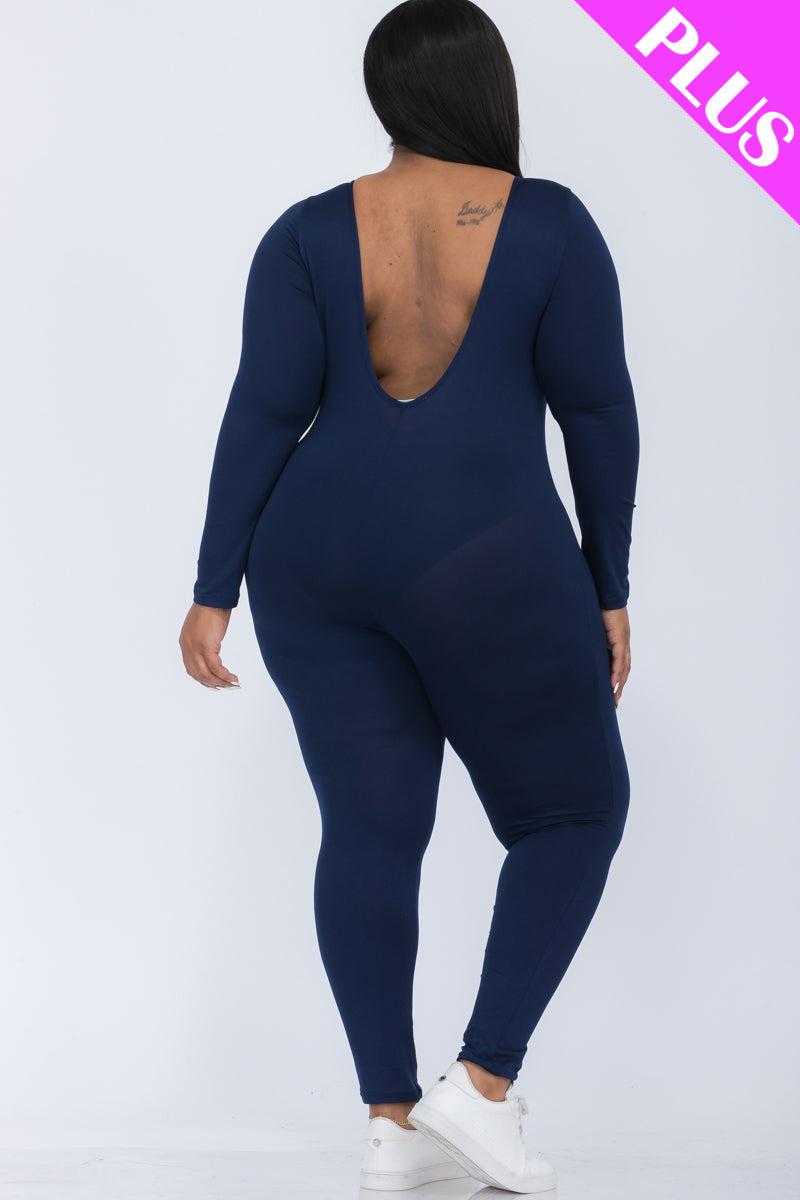 Plus Size Scoop Neck Long Sleeve Bodycon Jumpsuit-43