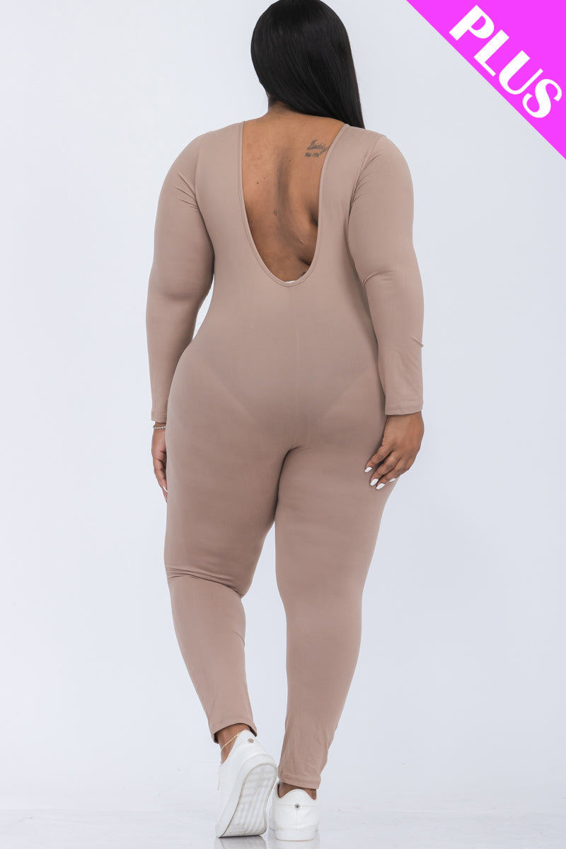 Plus Size Scoop Neck Long Sleeve Bodycon Jumpsuit-13