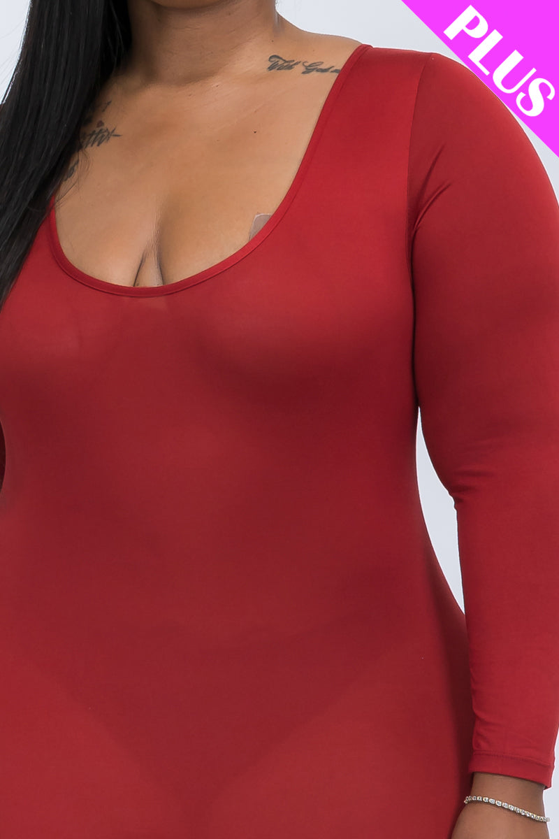 Plus Size Scoop Neck Long Sleeve Bodycon Jumpsuit-24