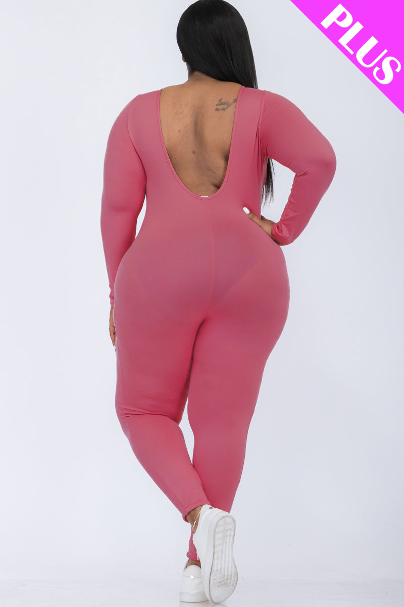 Plus Size Scoop Neck Long Sleeve Bodycon Jumpsuit-8