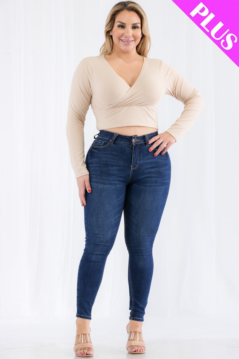 Plus Size Ribbed Wrap Front Long Sleeve Top (CAPELLA)-54