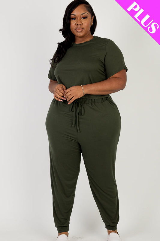 Plus Size Basic Loose Short Sleeve Top & Pants Set-20