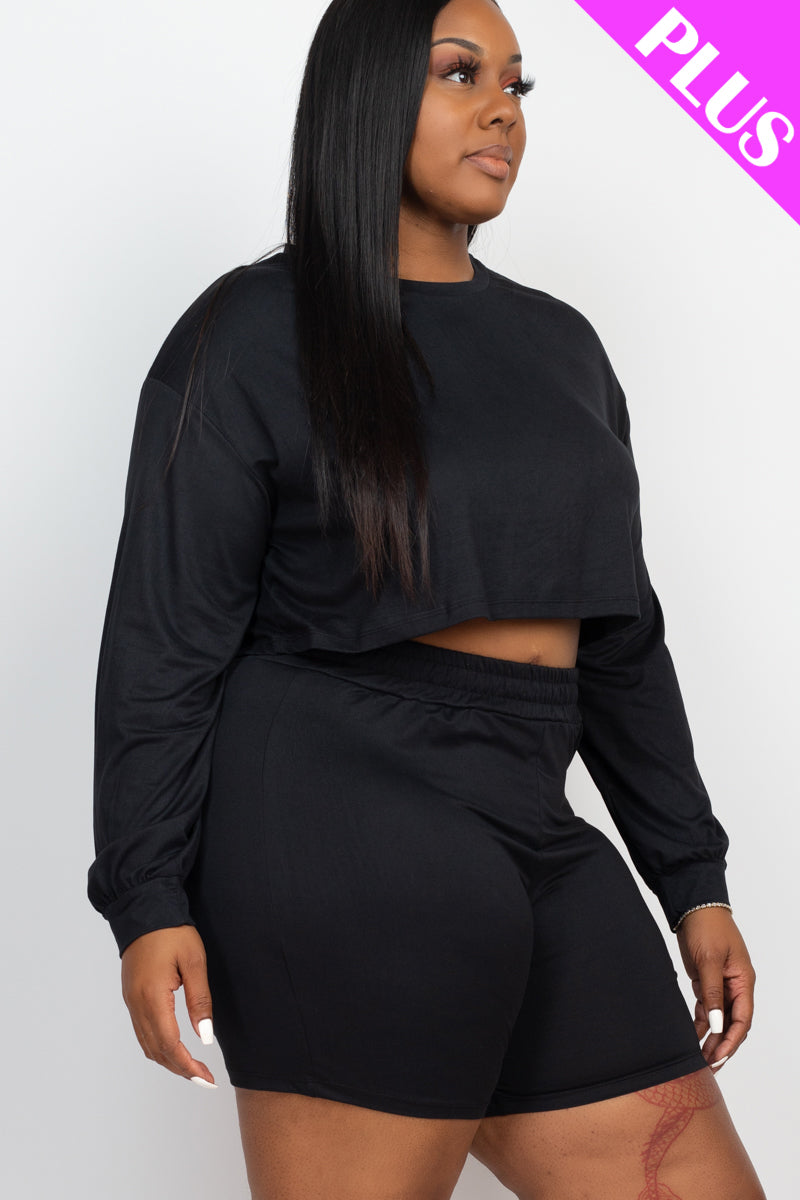 Plus Size Long Sleeve Crop Top & Shorts Set (CAPELLA)-21