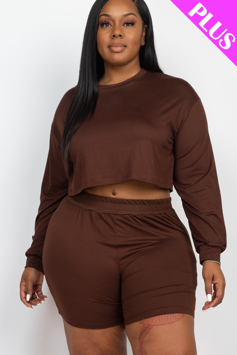 Plus Size Long Sleeve Crop Top & Shorts Set (CAPELLA)-25