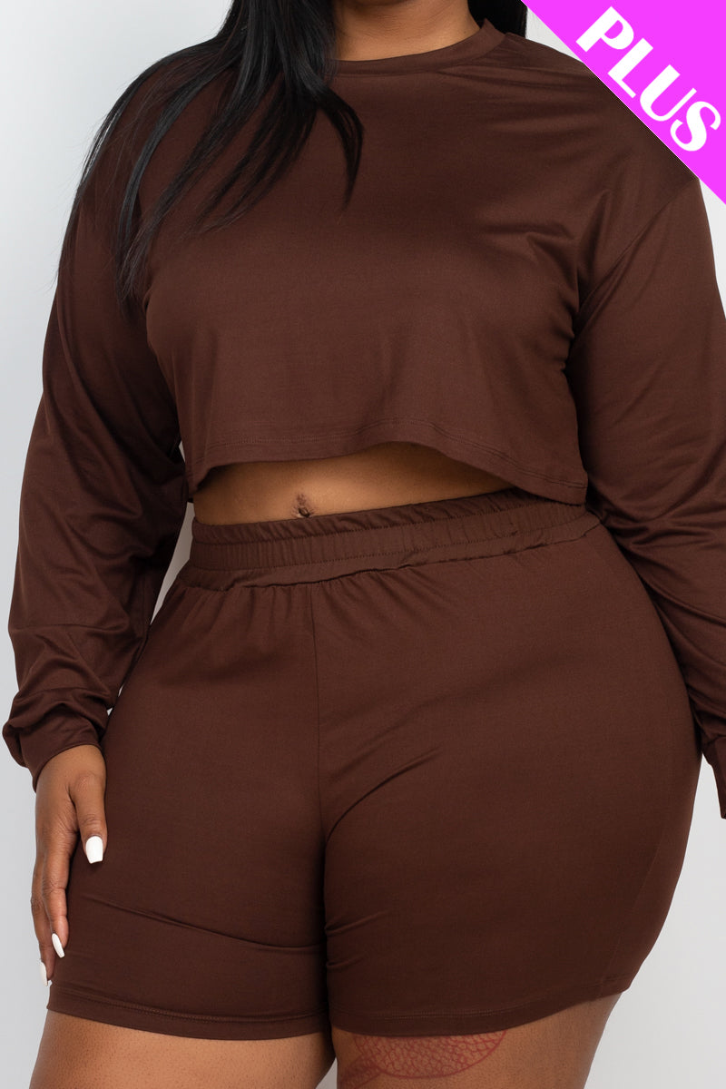 Plus Size Long Sleeve Crop Top & Shorts Set (CAPELLA)-28