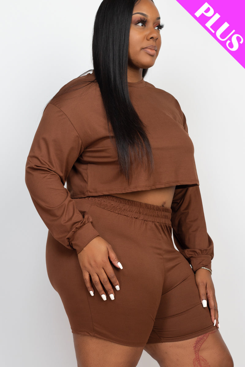 Plus Size Long Sleeve Crop Top & Shorts Set (CAPELLA)-31