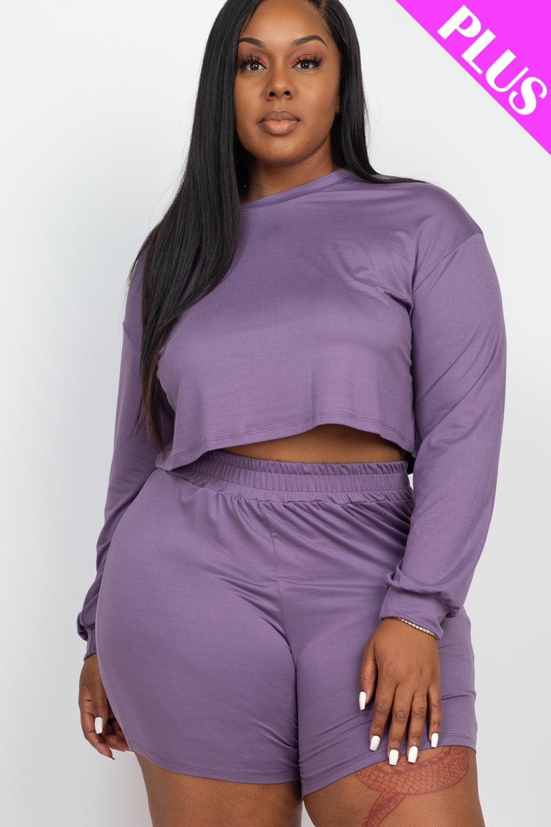 Plus Size Long Sleeve Crop Top & Shorts Set (CAPELLA)-35