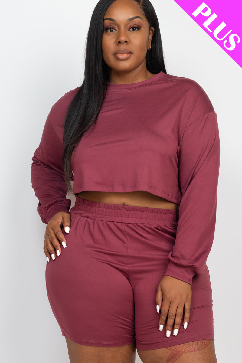 Plus Size Long Sleeve Crop Top & Shorts Set (CAPELLA)-45